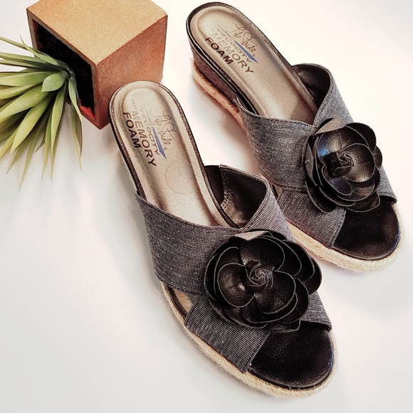 Comfy espadrille-y sandals boho flower wedge 7.5W - Picture 3 of 7